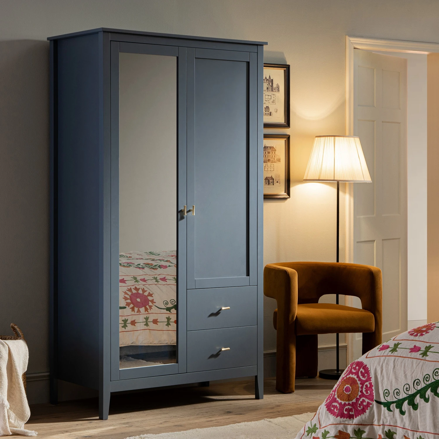 Oakham Mirrored Double Wardrobe, Stormy Blue 1 Oakham Mirrored Double Wardrobe, Stormy Blue