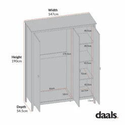 Oakham Triple Wardrobe, Shaded White 24 Oakham Triple Wardrobe, Shaded White -Daals Store FT WARD 10 CHART 1