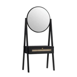 Frances Woven Rattan Standing Dressing Table With Mirror, Black 14 Frances Woven Rattan Standing Dressing Table With Mirror, Black -Daals Store Frances DT Black GIF