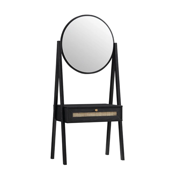 Frances Woven Rattan Standing Dressing Table With Mirror, Black 3 Frances Woven Rattan Standing Dressing Table With Mirror, Black - Image 3