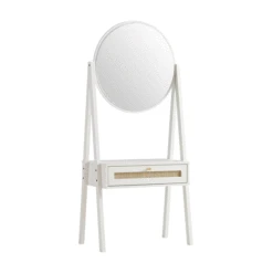 Frances Woven Rattan Standing Dressing Table With Mirror, White 14 Frances Woven Rattan Standing Dressing Table With Mirror, White -Daals Store Frances DT GIF