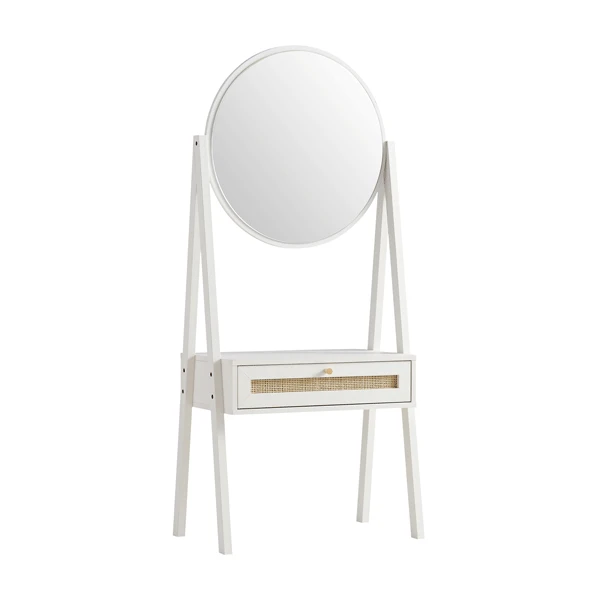Frances Woven Rattan Standing Dressing Table With Mirror, White 3 Frances Woven Rattan Standing Dressing Table With Mirror, White - Image 3
