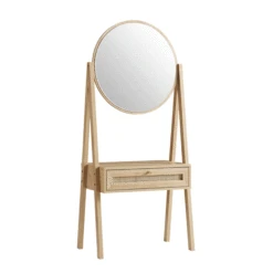 Frances Woven Rattan Standing Dressing Table With Mirror, Natural -Daals Store Frances DT Nat GIF