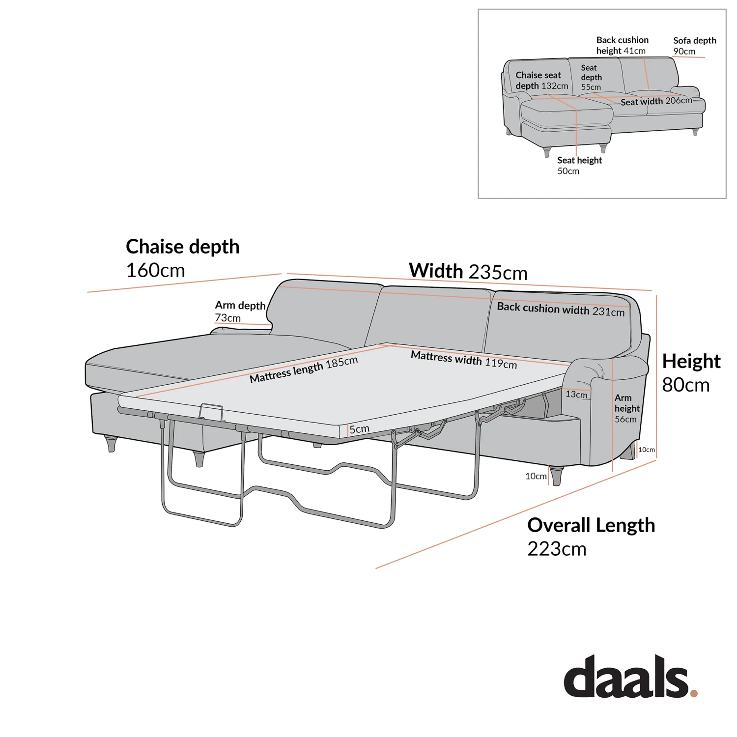 Daphnis Oatmeal Fabric Sofa Bed, Grande Chaise Left Hand Facing 10 Daphnis Oatmeal Fabric Sofa Bed, Grande Chaise Left Hand Facing - Image 10