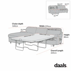 Daphnis Aegean Blue Velvet Sofa Bed, Grande Chaise Left Hand Facing 13 Daphnis Aegean Blue Velvet Sofa Bed, Grande Chaise Left Hand Facing -Daals Store GC 2603 LEFT CHART