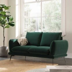 Obriel Forest Green Velvet Sofa, 2-Seater