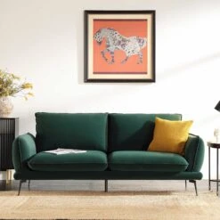 Obriel Forest Green Velvet Sofa, 3-Seater
