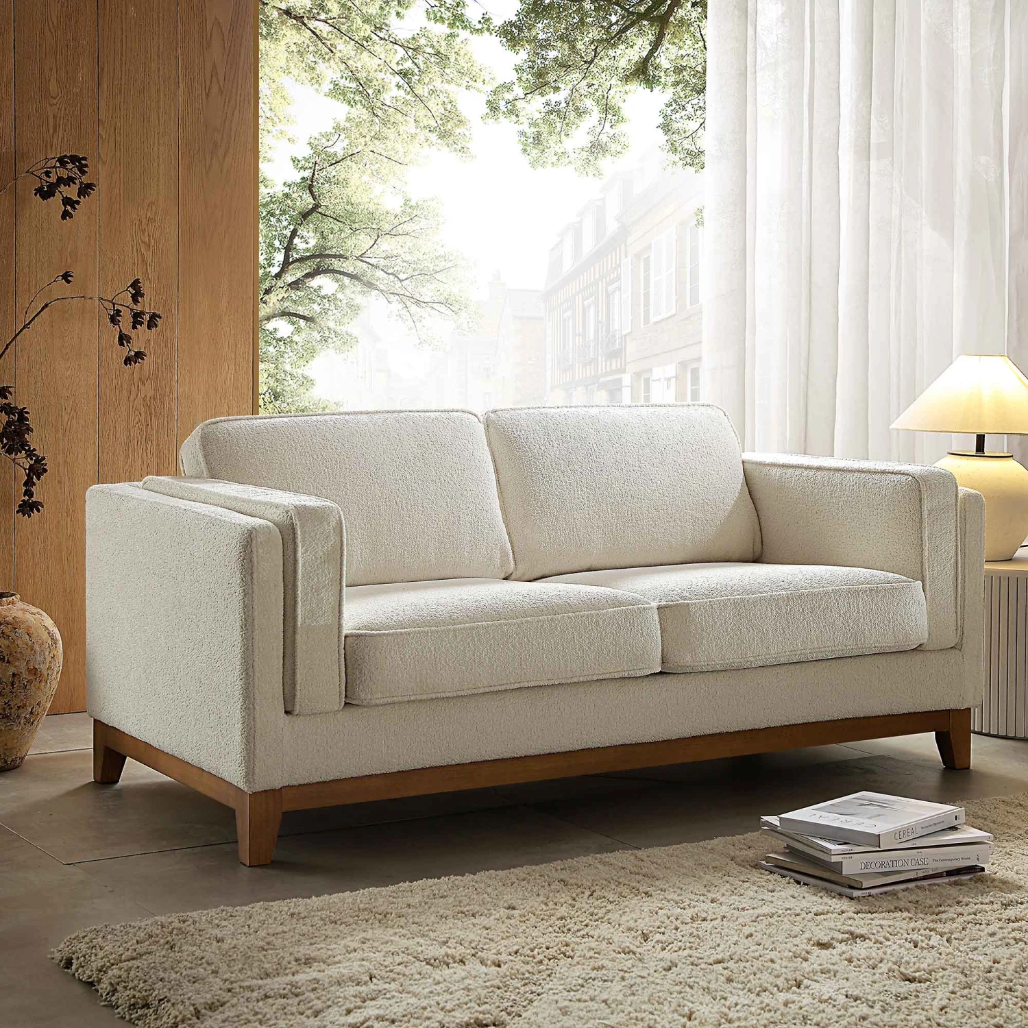 Dipley Beige Boucle Fabric Sofa, 2-Seater 1 Dipley Beige Boucle Fabric Sofa, 2-Seater