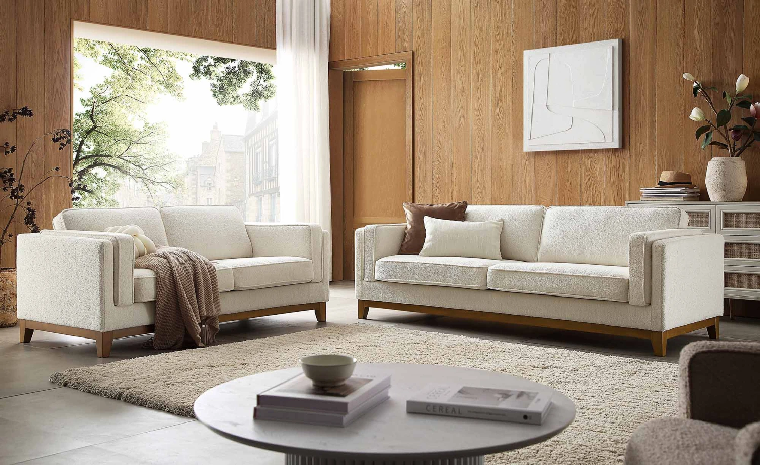 Dipley Beige Boucle Fabric Sofa, 2-Seater 3 Dipley Beige Boucle Fabric Sofa, 2-Seater - Image 3