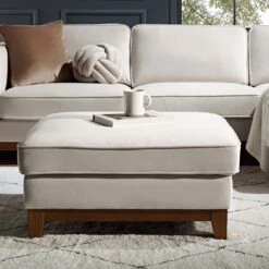 Dipley Champagne Velvet Storage Footstool – Luxury Piping Detail Ottoman Coffee Table