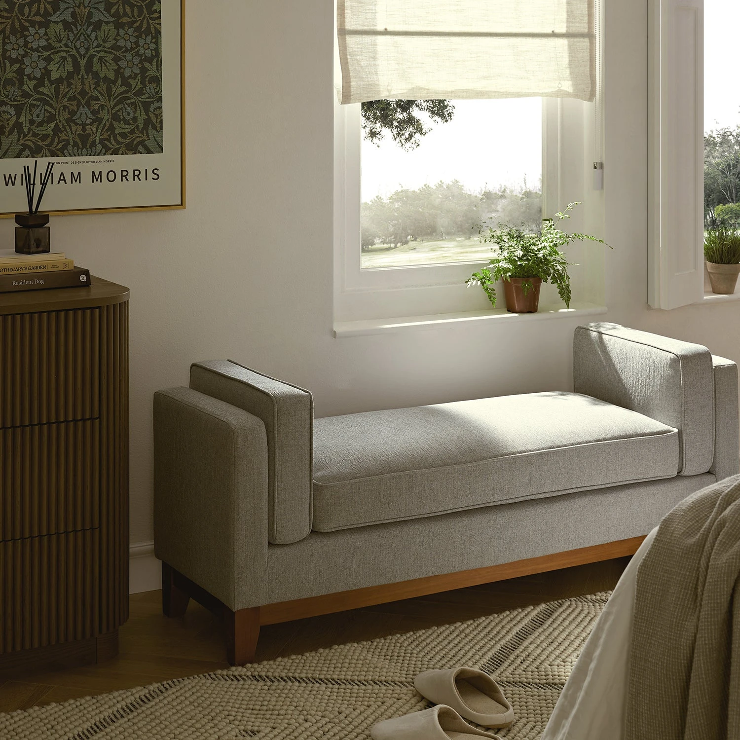 Dipley Sage Woven Fabric Upholstered Bench 1 Dipley Sage Woven Fabric Upholstered Bench