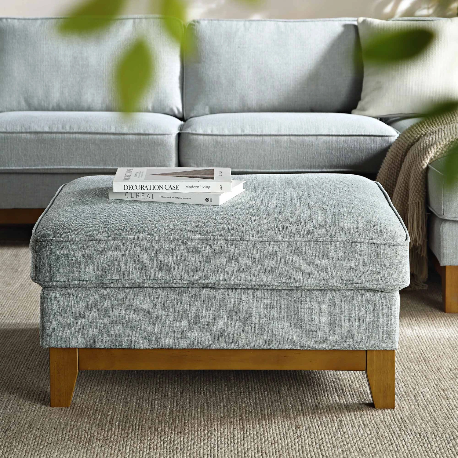 Dipley Sage Woven Fabric Storage Footstool 2 Dipley Sage Woven Fabric Storage Footstool - Image 2