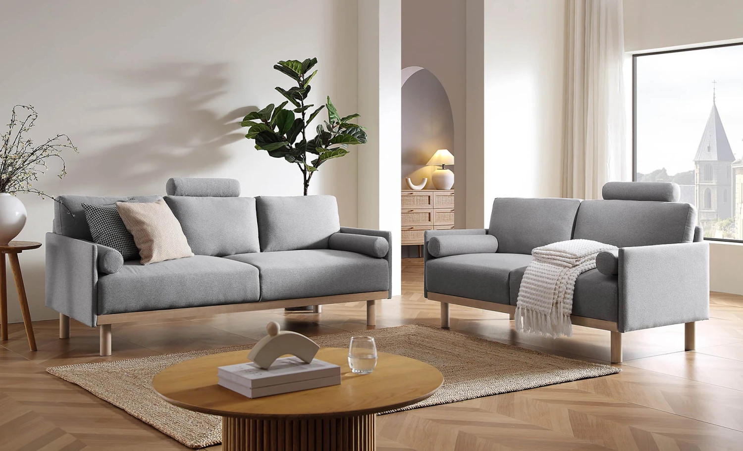 Timber Grey Marl Fabric Sofa, 2-Seater 3 Timber Grey Marl Fabric Sofa, 2-Seater - Image 3