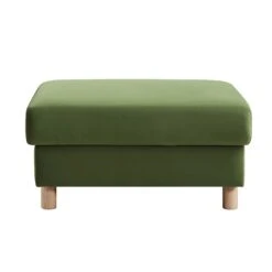 Timber Fern Green Velvet Storage Ottoman – Large Rectangular Footstool with Wooden Base -Daals Store GCSF 2348 MOSS VEL STOOL WB1