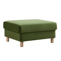Timber Fern Green Velvet Storage Ottoman – Large Rectangular Footstool with Wooden Base -Daals Store GCSF 2348 MOSS VEL STOOL WB2