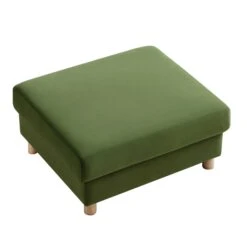 Timber Fern Green Velvet Storage Ottoman – Large Rectangular Footstool with Wooden Base -Daals Store GCSF 2348 MOSS VEL STOOL WB4
