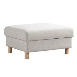 Timber Oatmeal Wool-Like Fabric Storage Ottoman - Solid Wood Base & Cylindrical Legs -Daals Store GCSF 2348 OAT FAB STOOL WB2
