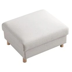 Timber Oatmeal Wool-Like Fabric Storage Ottoman - Solid Wood Base & Cylindrical Legs -Daals Store GCSF 2348 OAT FAB STOOL WB4