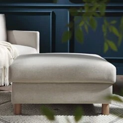 Timber Oatmeal Wool-Like Fabric Storage Ottoman - Solid Wood Base & Cylindrical Legs -Daals Store GCSF 2348 OAT FAB STOOL scene2