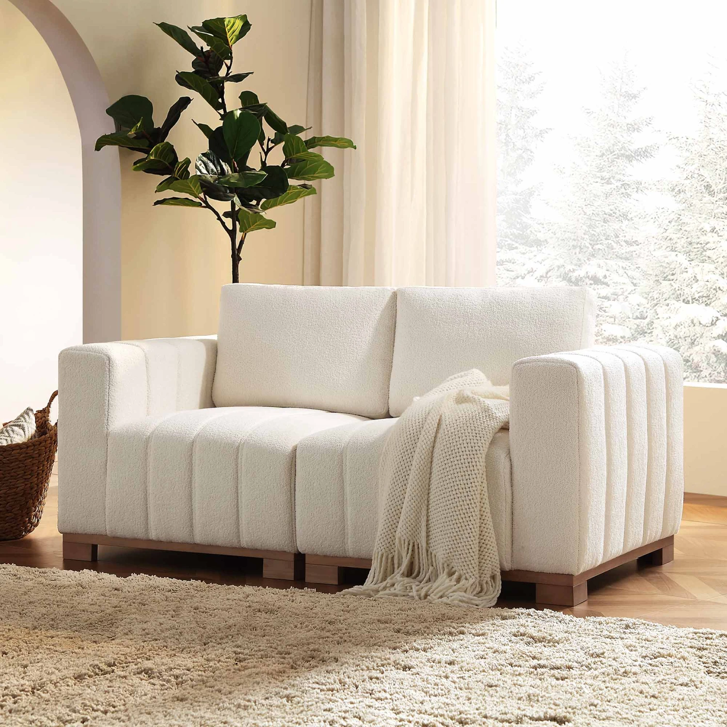 Belsize Beige Boucle Sofa With Wooden Base, 2-Seater 2 Belsize Beige Boucle Sofa With Wooden Base, 2-Seater - Image 2