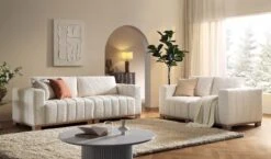 Belsize Beige Boucle Sofa With Wooden Base, 2-Seater 14 Belsize Beige Boucle Sofa With Wooden Base, 2-Seater -Daals Store GCSF 2360 BEIGE BOU group scene1 1