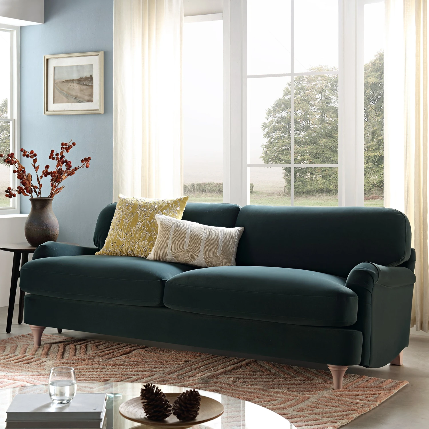 Daphnis Aegean Blue Velvet Sofa, 3-Seater 2 Daphnis Aegean Blue Velvet Sofa, 3-Seater - Image 2