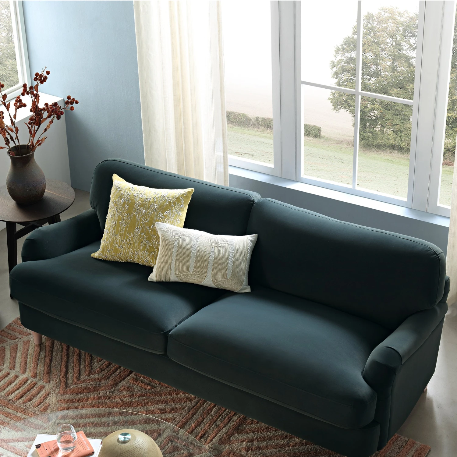 Daphnis Aegean Blue Velvet Sofa, 3-Seater 3 Daphnis Aegean Blue Velvet Sofa, 3-Seater - Image 3