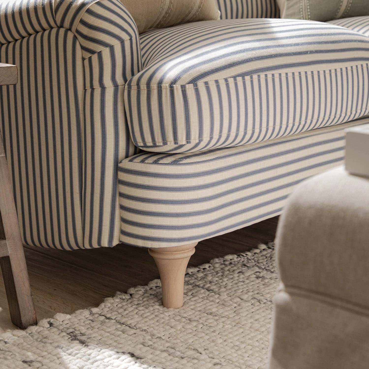 Daphnis Blue Striped Linen Blend Sofa, 2-Seater 5 Daphnis Blue Striped Linen Blend Sofa, 2-Seater - Image 5