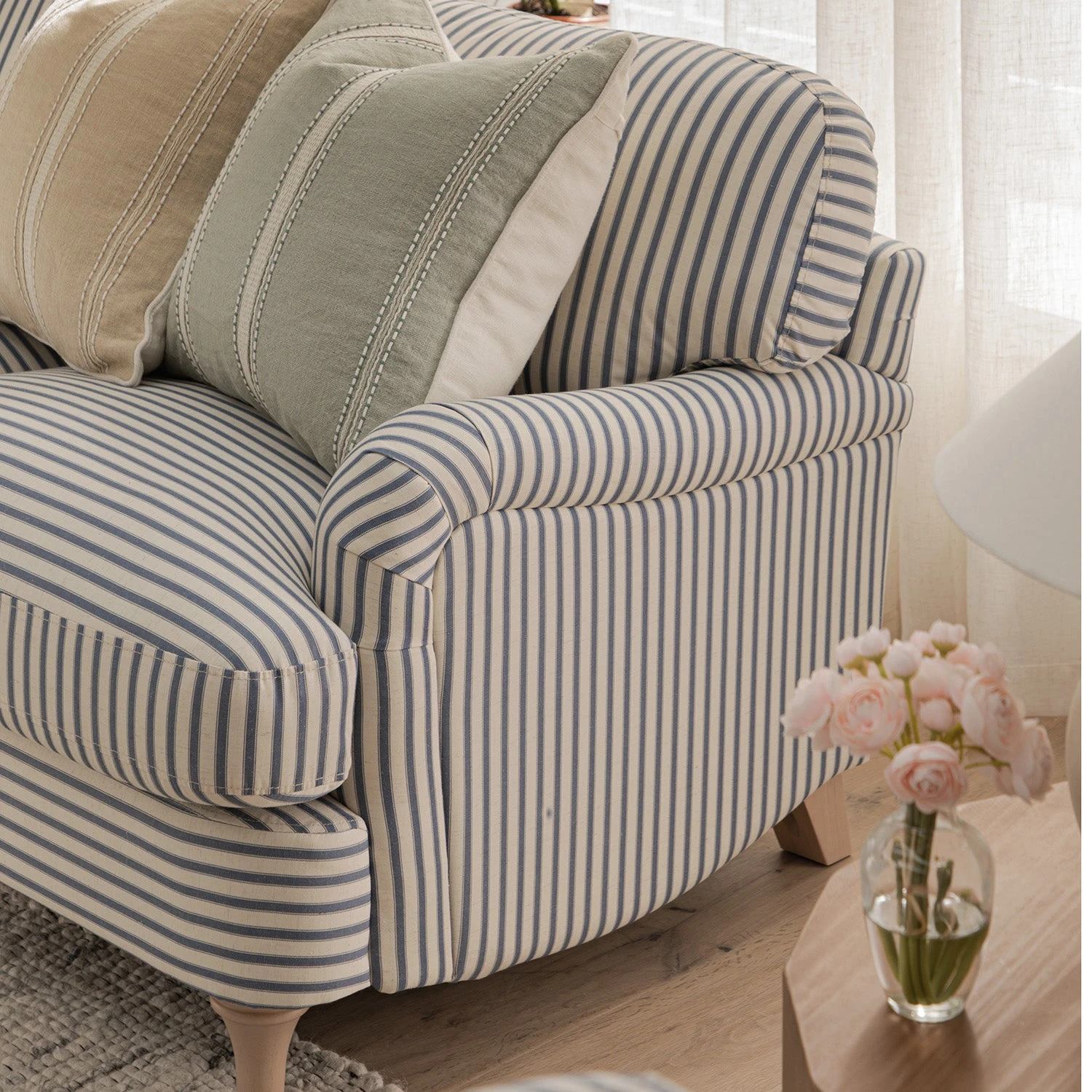 Daphnis Blue Striped Linen Blend Sofa, 2-Seater 6 Daphnis Blue Striped Linen Blend Sofa, 2-Seater - Image 6