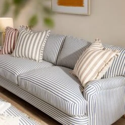 Daphnis Blue Striped Linen Blend Sofa, 3-Seater -Daals Store GCSF 2395 BLUE STRIPE 3ST scene2