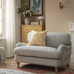 Daphnis Blue Striped Linen Blend Sofa, Loveseat