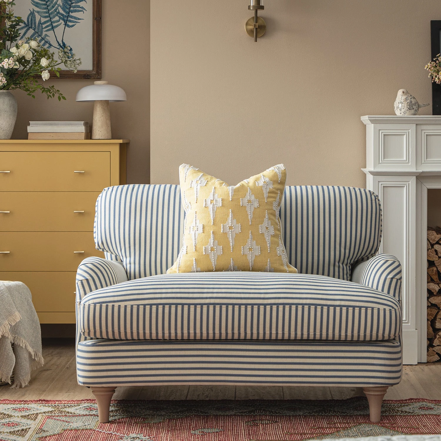 Daphnis Blue Striped Linen Blend Sofa, Loveseat 2 Daphnis Blue Striped Linen Blend Sofa, Loveseat - Image 2