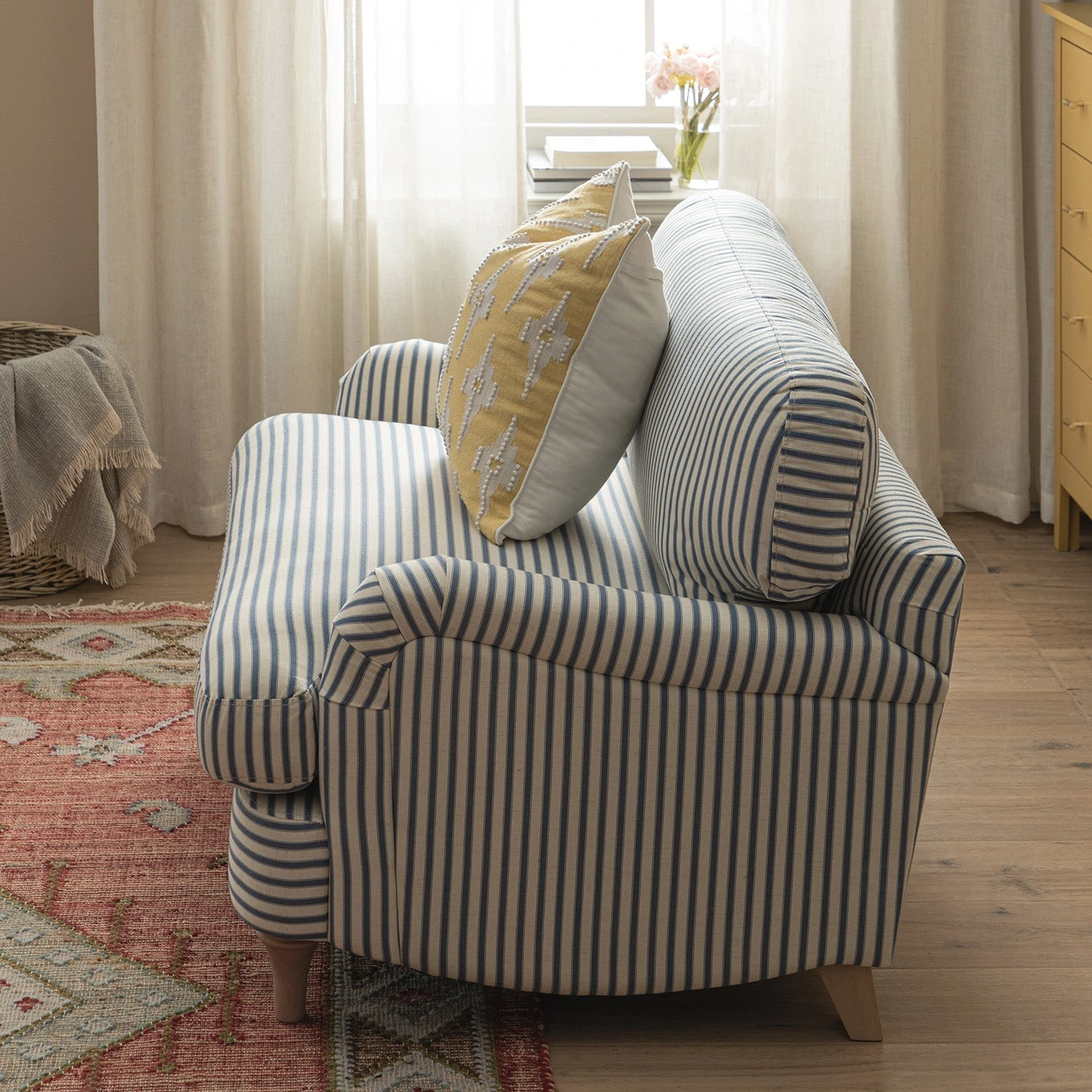 Daphnis Blue Striped Linen Blend Sofa, Loveseat 3 Daphnis Blue Striped Linen Blend Sofa, Loveseat - Image 3