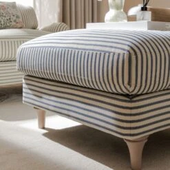 Daphnis Blue Striped Linen Blend Footstool -Daals Store GCSF 2395 BLUE STRIPE STOOL scene3