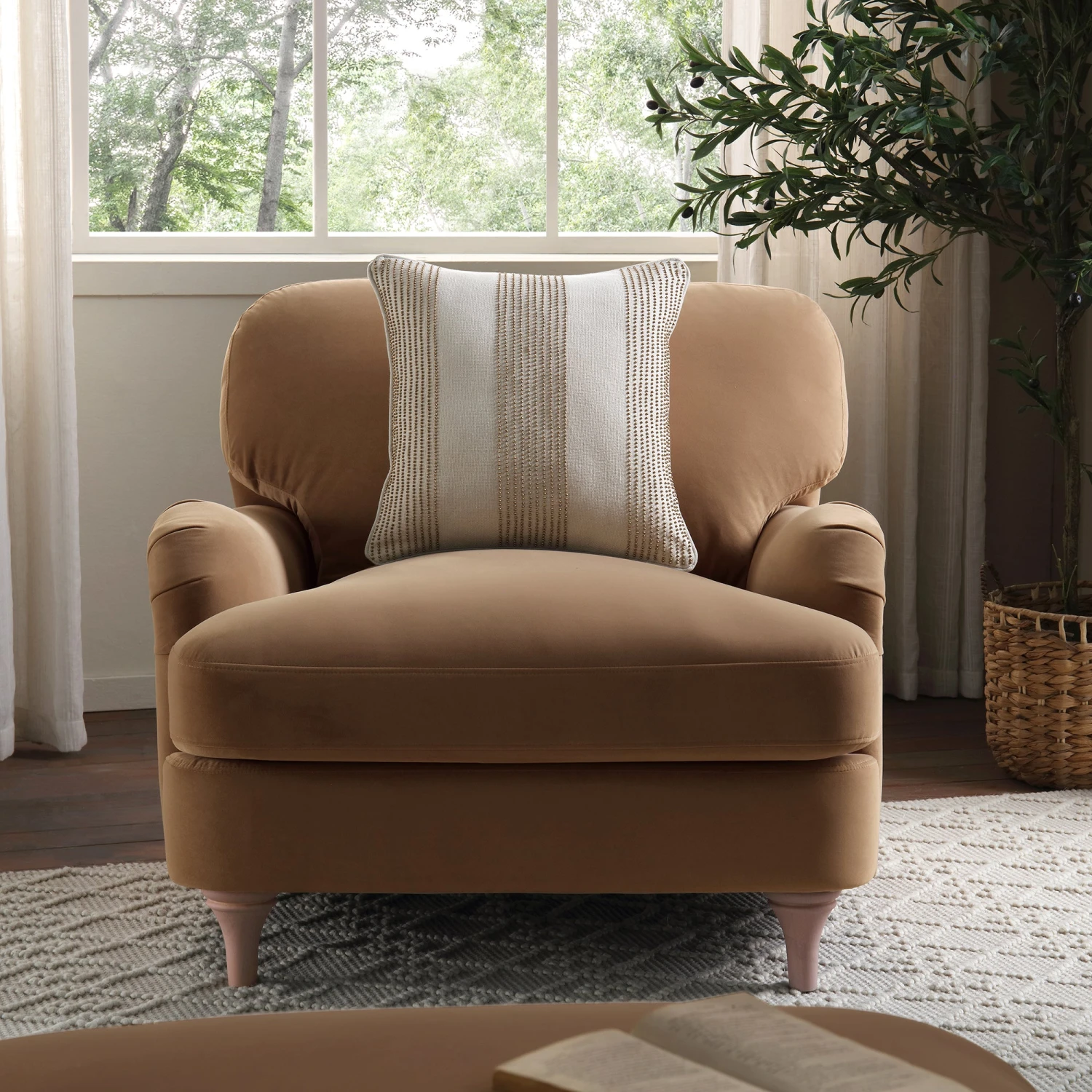 Daphnis Camel Velvet Sofa, 1-Seater 2 Daphnis Camel Velvet Sofa, 1-Seater - Image 2