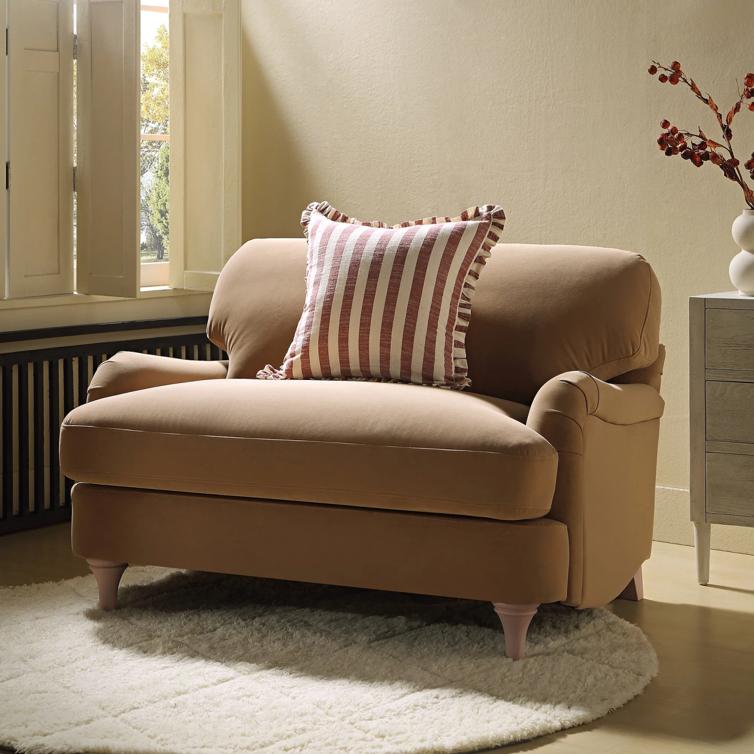 Daphnis Camel Velvet Sofa, Loveseat 2 Daphnis Camel Velvet Sofa, Loveseat - Image 2