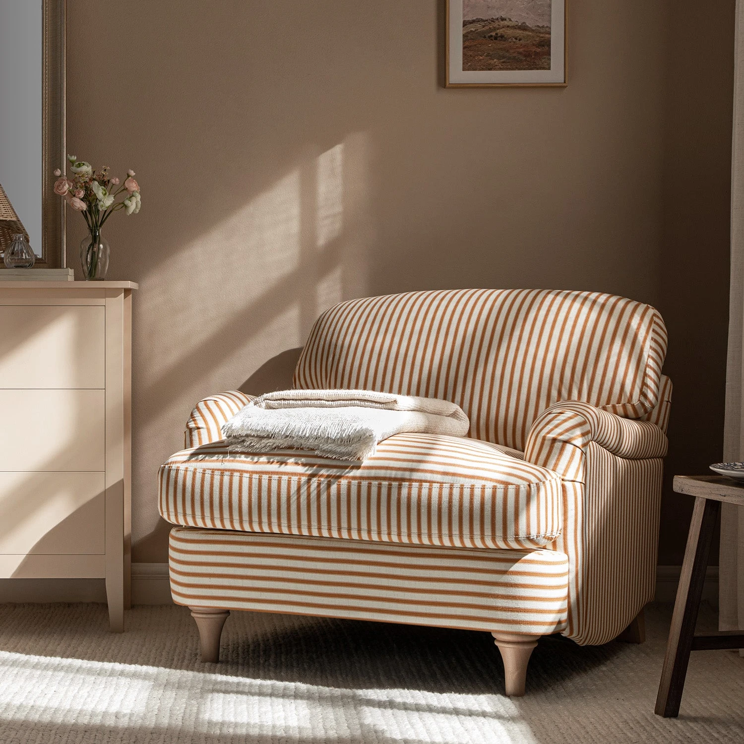 Daphnis Ochre Striped Linen Blend Sofa, 1-Seater 1 Daphnis Ochre Striped Linen Blend Sofa, 1-Seater