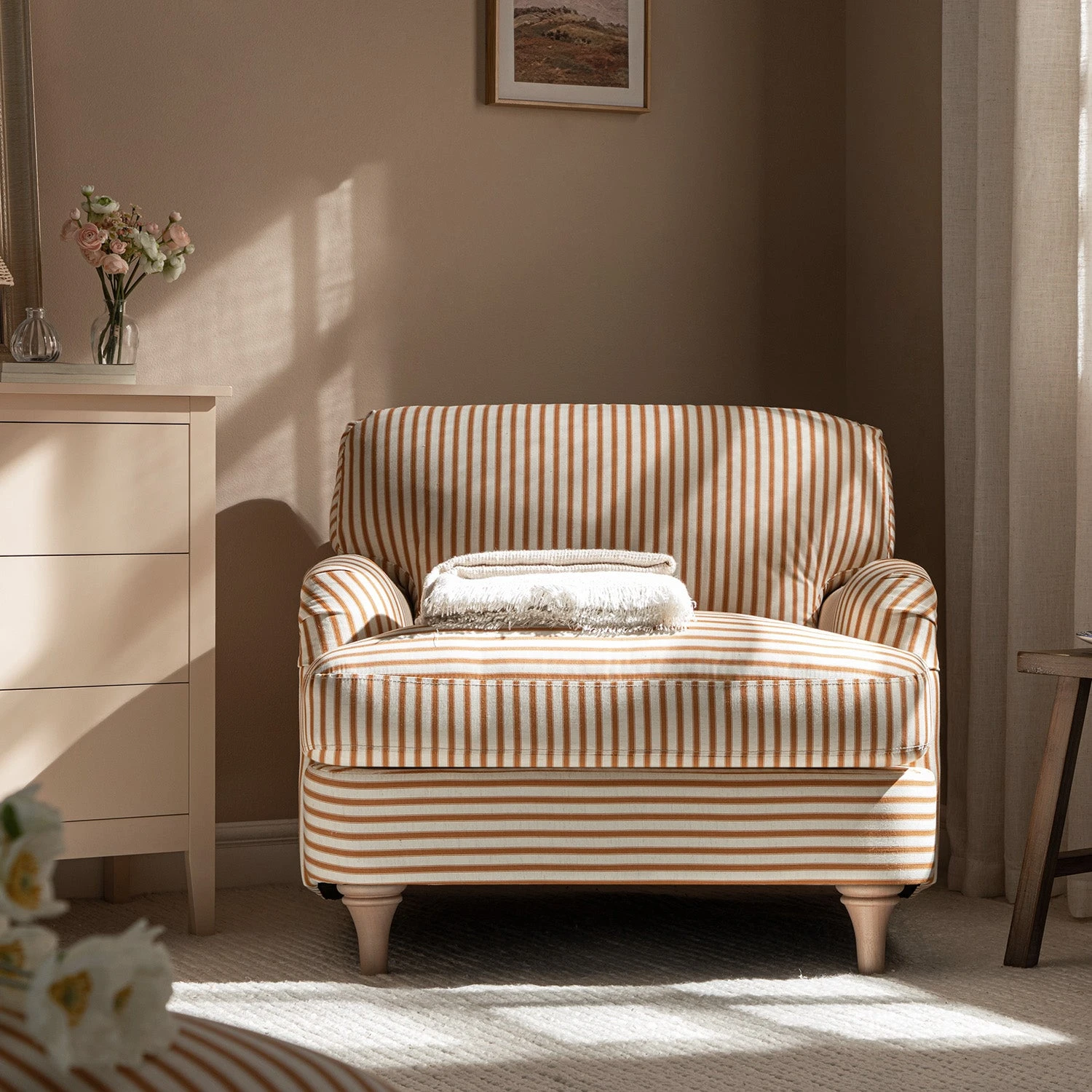 Daphnis Ochre Striped Linen Blend Sofa, 1-Seater 2 Daphnis Ochre Striped Linen Blend Sofa, 1-Seater - Image 2