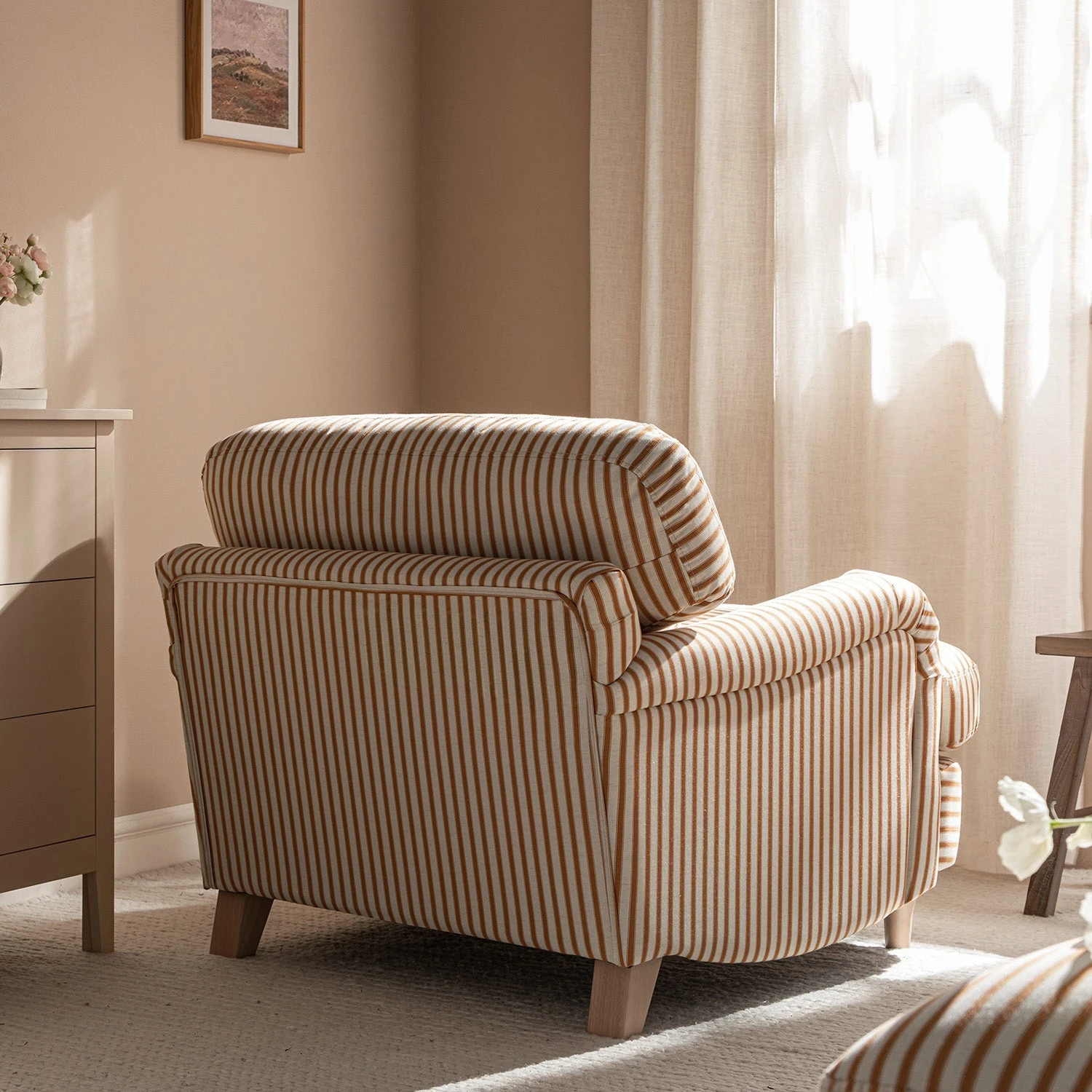 Daphnis Ochre Striped Linen Blend Sofa, 1-Seater 3 Daphnis Ochre Striped Linen Blend Sofa, 1-Seater - Image 3