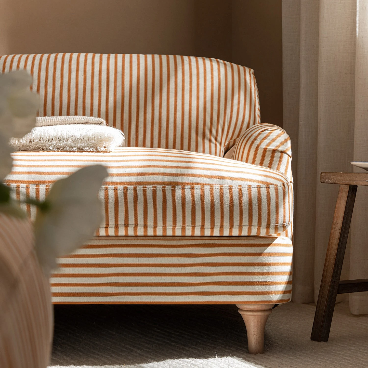 Daphnis Ochre Striped Linen Blend Sofa, 1-Seater 4 Daphnis Ochre Striped Linen Blend Sofa, 1-Seater - Image 4