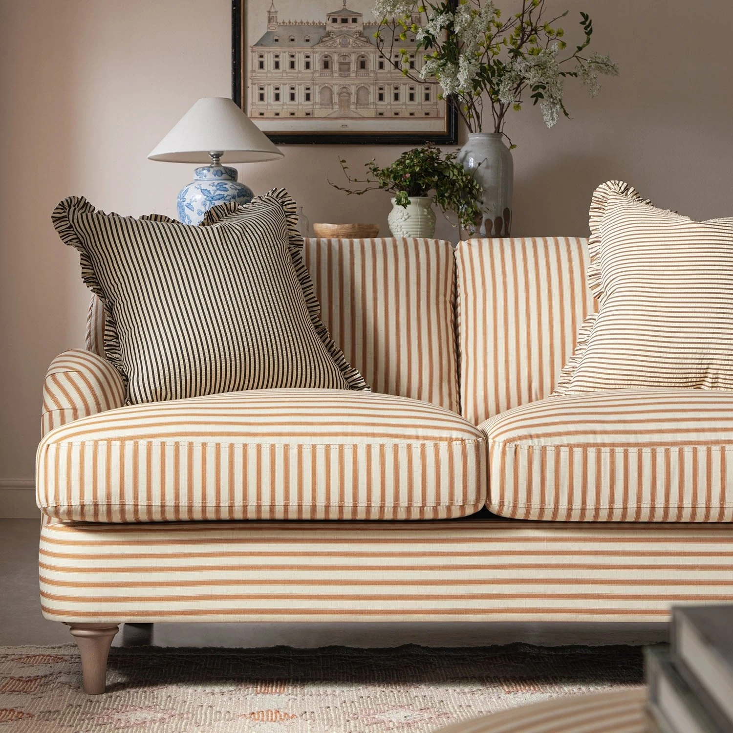 Daphnis Ochre Striped Linen Blend Sofa, 2-Seater 4 Daphnis Ochre Striped Linen Blend Sofa, 2-Seater - Image 4
