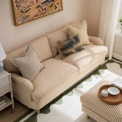 Daphnis Ochre Striped Linen Blend Sofa, 3-Seater -Daals Store GCSF 2395 OCHRE STRIPE 3ST scene2