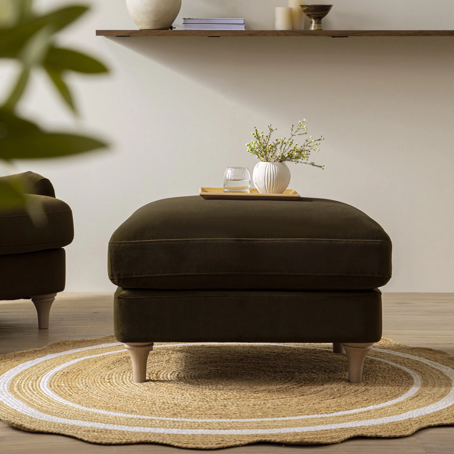 Daphnis Seaweed Velvet Sofa, Footstool 3 Daphnis Seaweed Velvet Sofa, Footstool - Image 3