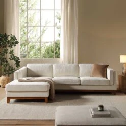 Dipley Beige Boucle Fabric Sofa, Grande Chaise Sofa Left Hand Facing -Daals Store GCSF 2398 BEIGE BOU LEFT scene1