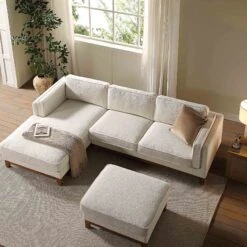 Dipley Beige Boucle Fabric Sofa, Grande Chaise Sofa Left Hand Facing -Daals Store GCSF 2398 BEIGE BOU LEFT scene2