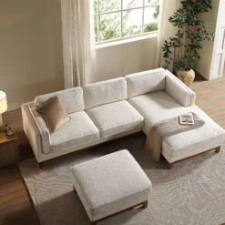 Dipley Beige Boucle Fabric Sofa, Grande Chaise Sofa Right Hand Facing -Daals Store GCSF 2398 BEIGE BOU RIGHT scene2