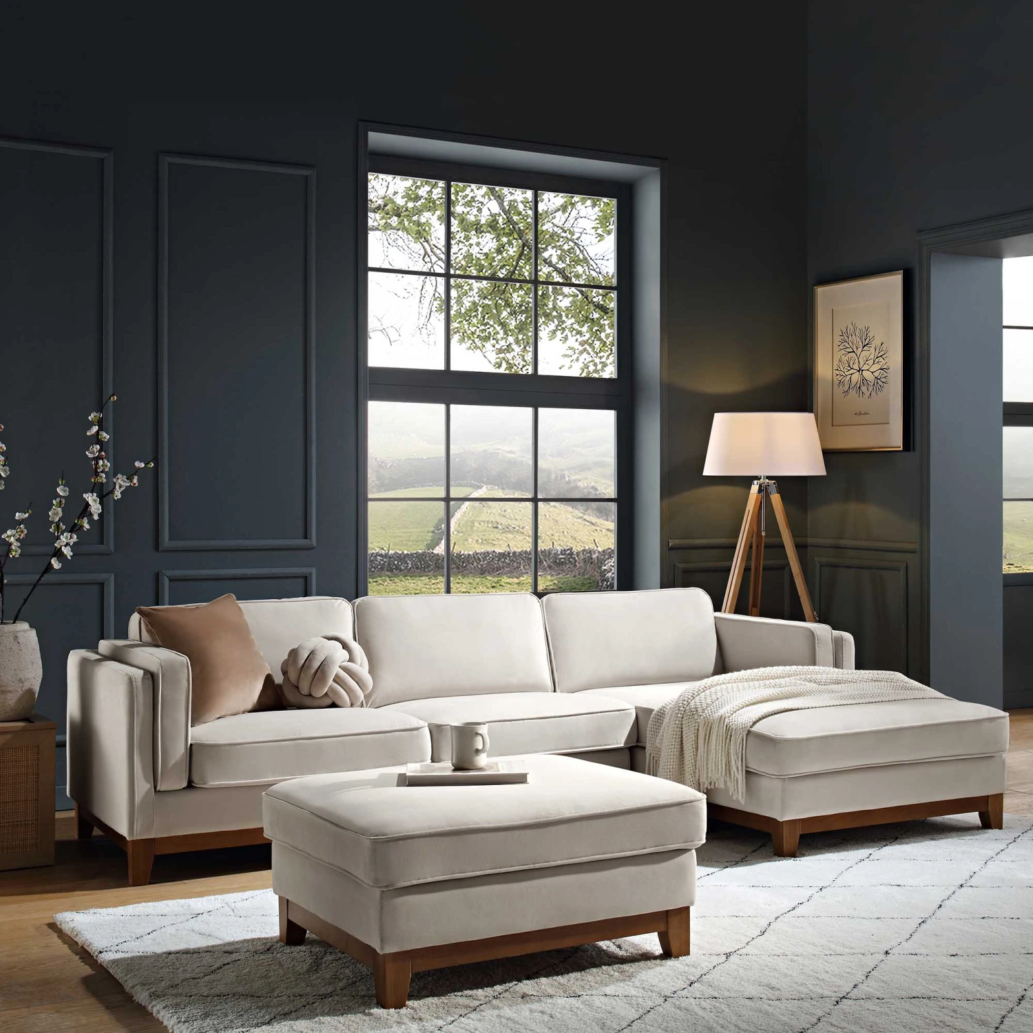 Dipley Champagne Velvet Sofa, Grande Chaise Sofa Right Hand Facing 1 Dipley Champagne Velvet Sofa, Grande Chaise Sofa Right Hand Facing