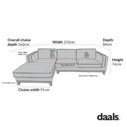 Dipley Beige Boucle Fabric Sofa, Grande Chaise Sofa Left Hand Facing -Daals Store GCSF 2398 LEFT CHART 2
