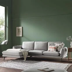 Obriel Grey Marl Fabric Sofa, Grande Chaise Sofa Left Hand Facing