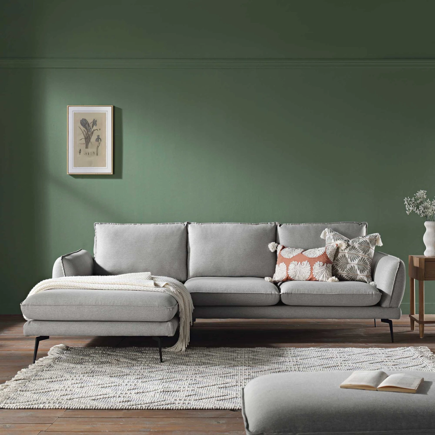 Obriel Grey Marl Fabric Sofa, Grande Chaise Sofa Left Hand Facing 2 Obriel Grey Marl Fabric Sofa, Grande Chaise Sofa Left Hand Facing - Image 2